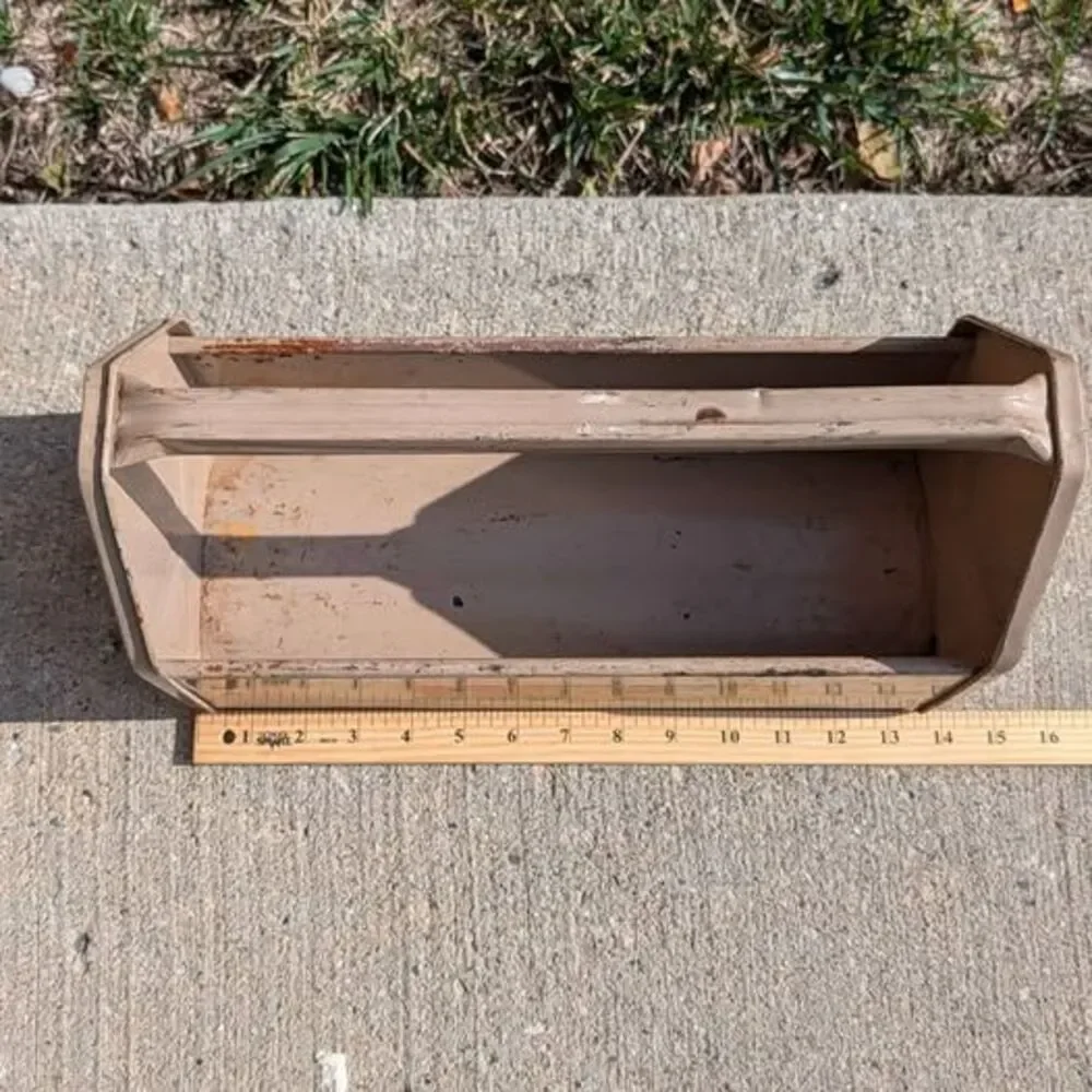 Vintage Tan Metal Toolbox Caddy Handle Flower Graphics Clean Bottom Craft